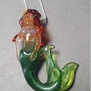Little Mermaid Pendant Mermaid Necklace Red Glass girlfriend gift Mermaid Jewelry Mermaid Tail Ocean Art Ariel Silver Necklace