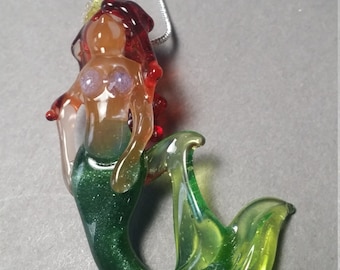 Glazen hanger ketting kleine zeemeermin: mystieke oceaankunst sieraden aan zee