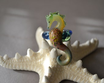 Sea Horse Ring en bleus et verts