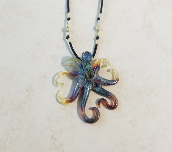 Art Glass Octopus Pendant Necklace Jewelry Etsy