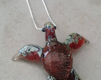 Red Spotted Seaturtle Pendant Turtle Jewelry Glass Pendant Turtle Necklace Turtle Gift