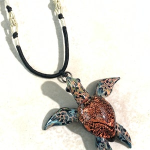 Dichroic Red/Orange Sea Turtle Pendant , Ladies Gift, Beach Gift, Jewelry Necklace, Love that Red image 7