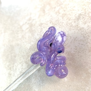 Hand Blown Glass Octopus Swizzle Stick, Cocktail Stirrer Beach Bar Accessory image 9