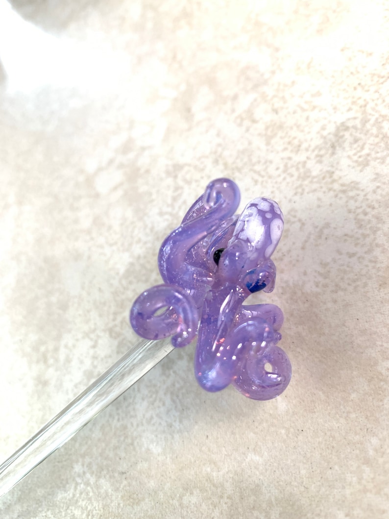 Hand Blown Glass Octopus Swizzle Stick, Cocktail Stirrer Beach Bar Accessory image 9