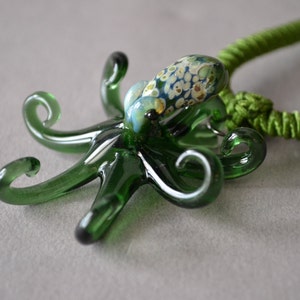 Green Blown Glass Pendant Octopus Pendant Jewelry Sea Glass coloring Kraken Tentacle Gift Idea Love Octopus Jewelry on Silver Chain image 5