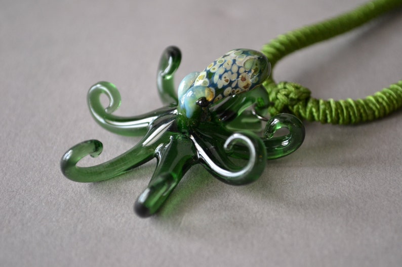 Green Blown Glass Pendant Octopus Pendant Jewelry Sea Glass coloring Kraken Tentacle Gift Idea Love Octopus Jewelry on Silver Chain image 5