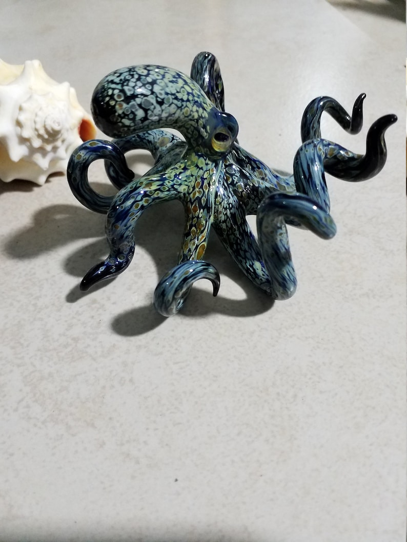 Octopus Sculpture Glass Octopus Nautical Ocean Art Figurine Hand blown Glass Octopus Art Glass Home Decor Glass Art Collection image 1