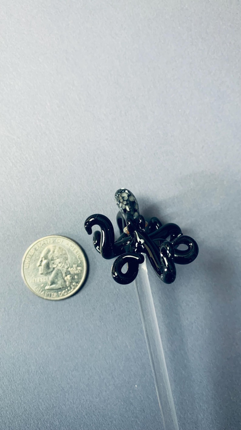 Hand Blown Glass Octopus Swizzle Stick, Cocktail Stirrer Beach Bar Accessory image 17