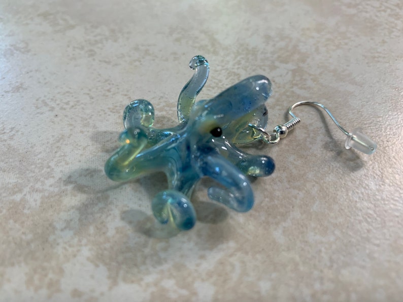 Blue Pearl Octopus Earrings Glass Jewelry Kraken Dangle Earrings Girlfriend Gift for Her a Gift Idea image 7