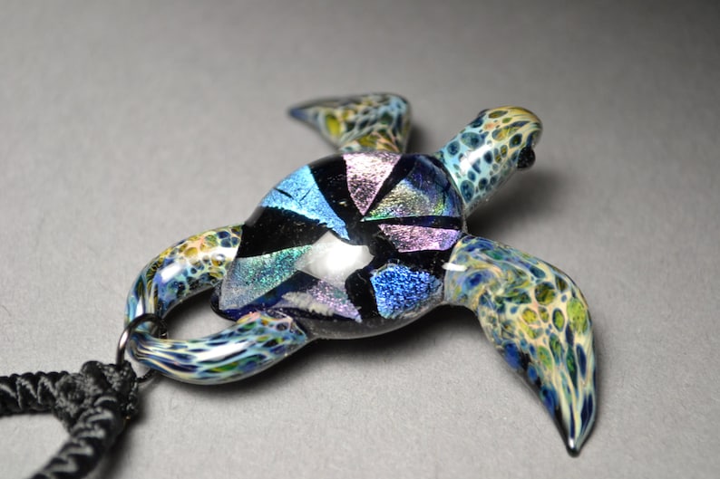 Glass Sea Turtle Jewelry Turtle Necklace Blown Glass Pendant Etsy