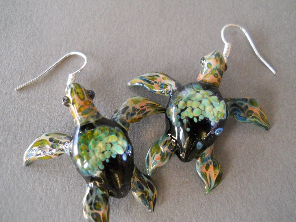 Green Sea Turtle Earrings Silver Jewelry Ocean Nature - Etsy