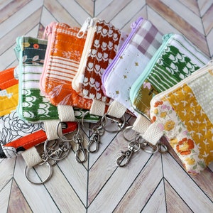 Cotton Quilted Zipper Pouch, Quilted Coin Purse, Cute Quilted Zipper Pouch, Keychain Zipper Coin Purse, Small Cute Gift for Friend