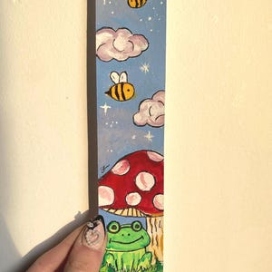 Frog Mushroom Bee Bookmark – Cottagecore Gouache Painting