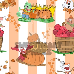 Halloween Fall Magical Princess Sidekicks Friends Orange Stripe | Seamless Repeating Pattern | Digital File | Fabric Sublimation