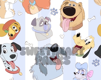 Ratón mágico con dibujos de perros a rayas azules / Patrón repetitivo sin costuras / Archivo digital / Sublimación de tela