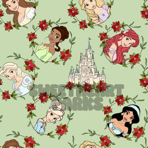 Magical Princess Christmas Flower GREEN | Seamless Repeating Pattern | Digital File | Fabric Sublimation