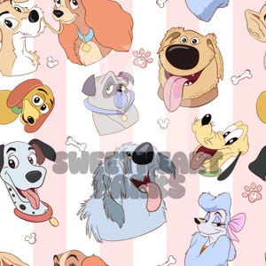 Magical Mouse Cartoon Dogs Stripe ROSA / Motivo ripetuto senza soluzione di continuità / File digitale / Sublimazione su tessuto