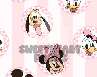 Magical Mouse & Duck Seamless Pattern: Pink Summer Stripe Checkered (Digital File)