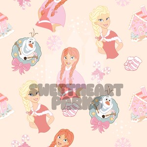 Pastel Christmas Princess Seamless Pattern: Fabric Sublimation (Digital File)