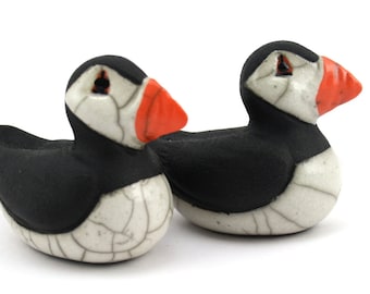 Nesting puffin - small - ceramic raku fired sculpture
