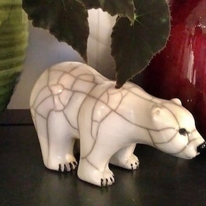 Small Polar Bear Standing - ceramic Raku  & Earthenware fired pottery sculpture