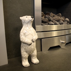 Polar Bear Standing Upright - ceramic raku  & earthenware fired pottery sculpture arctic animal