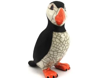 Standing puffin - small - ceramic raku fired sculpture