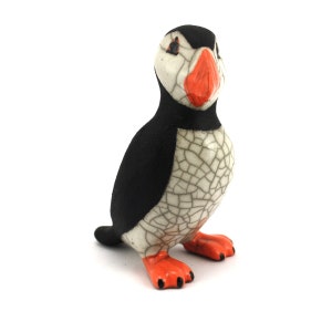 Standing puffin - small - ceramic raku fired sculpture