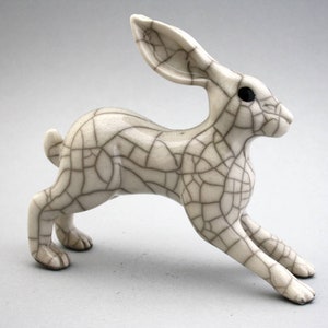 Leaping Hare - ceramic raku fired sculpture