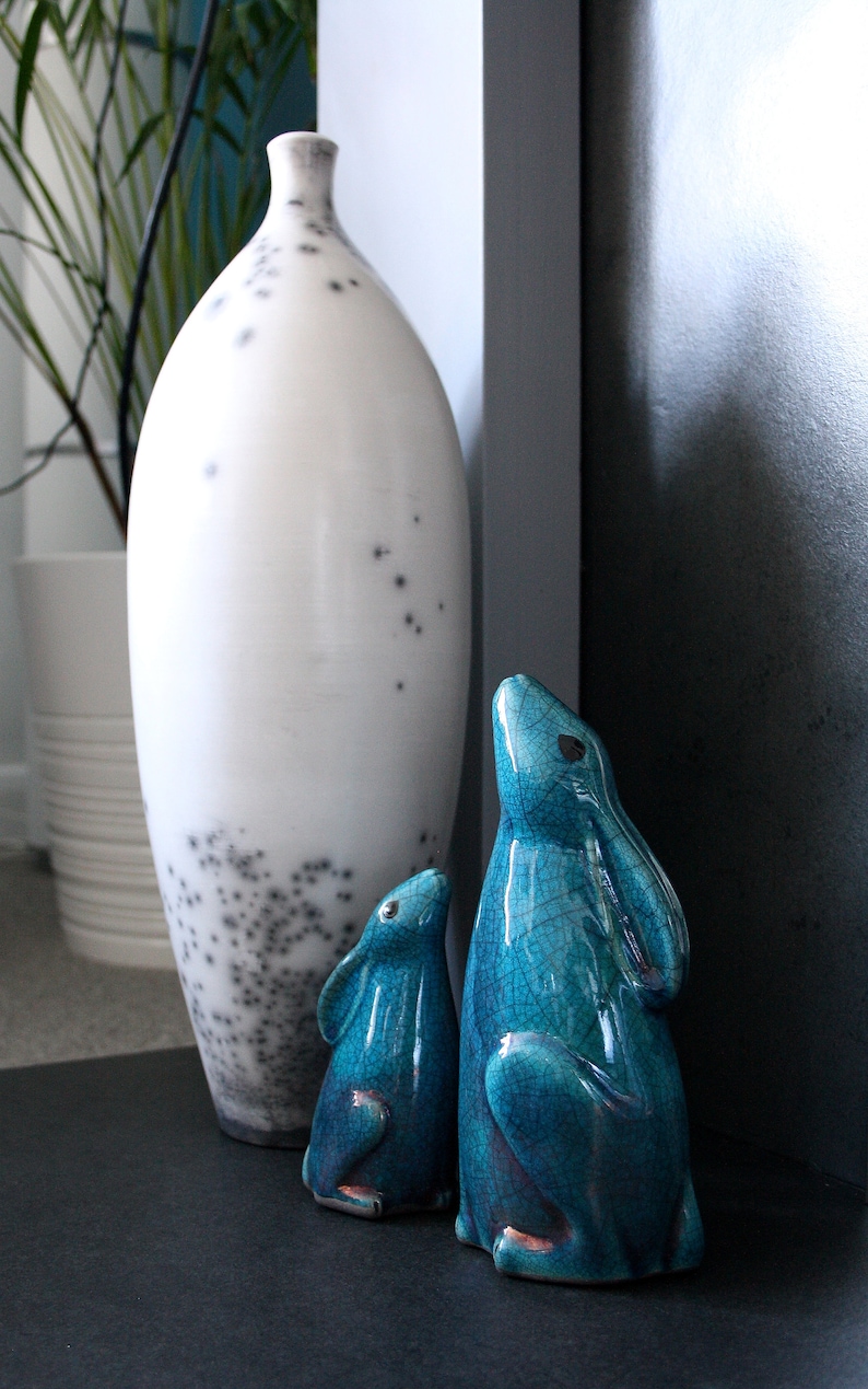 small Moon gazing Hare ceramic raku fired animal sculpture pottery image 10