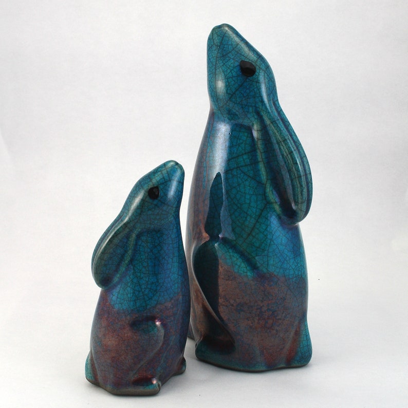 small Moon gazing Hare ceramic raku fired animal sculpture pottery image 8