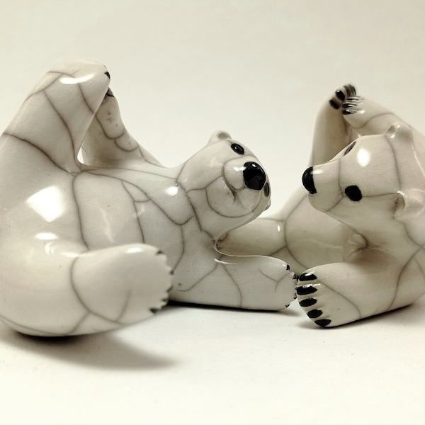 Small Polar Bear Playing - ceramic raku fired pottery sculpture figure home decor ornament