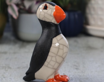 Standing puffin - small - ceramic raku fired sculpture