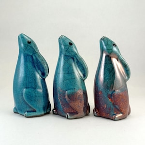 small Moon gazing Hare ceramic raku fired animal sculpture pottery image 1