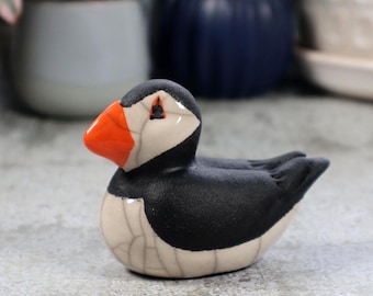 Puffin Sitting Nesting - small - ceramic pottery raku fired sculpture