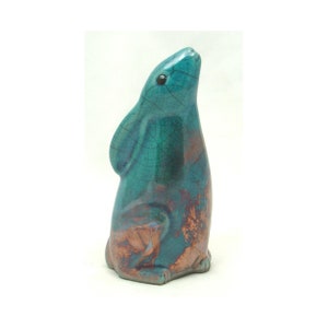 small Moon gazing Hare ceramic raku fired animal sculpture pottery image 2