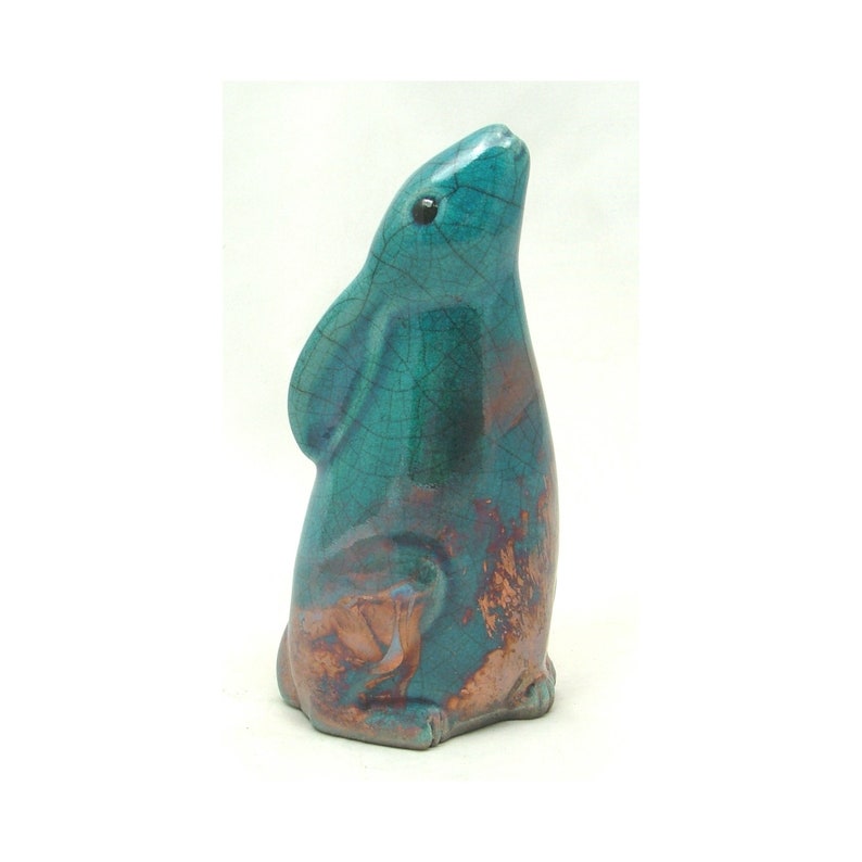 small Moon gazing Hare ceramic raku fired animal sculpture pottery image 2