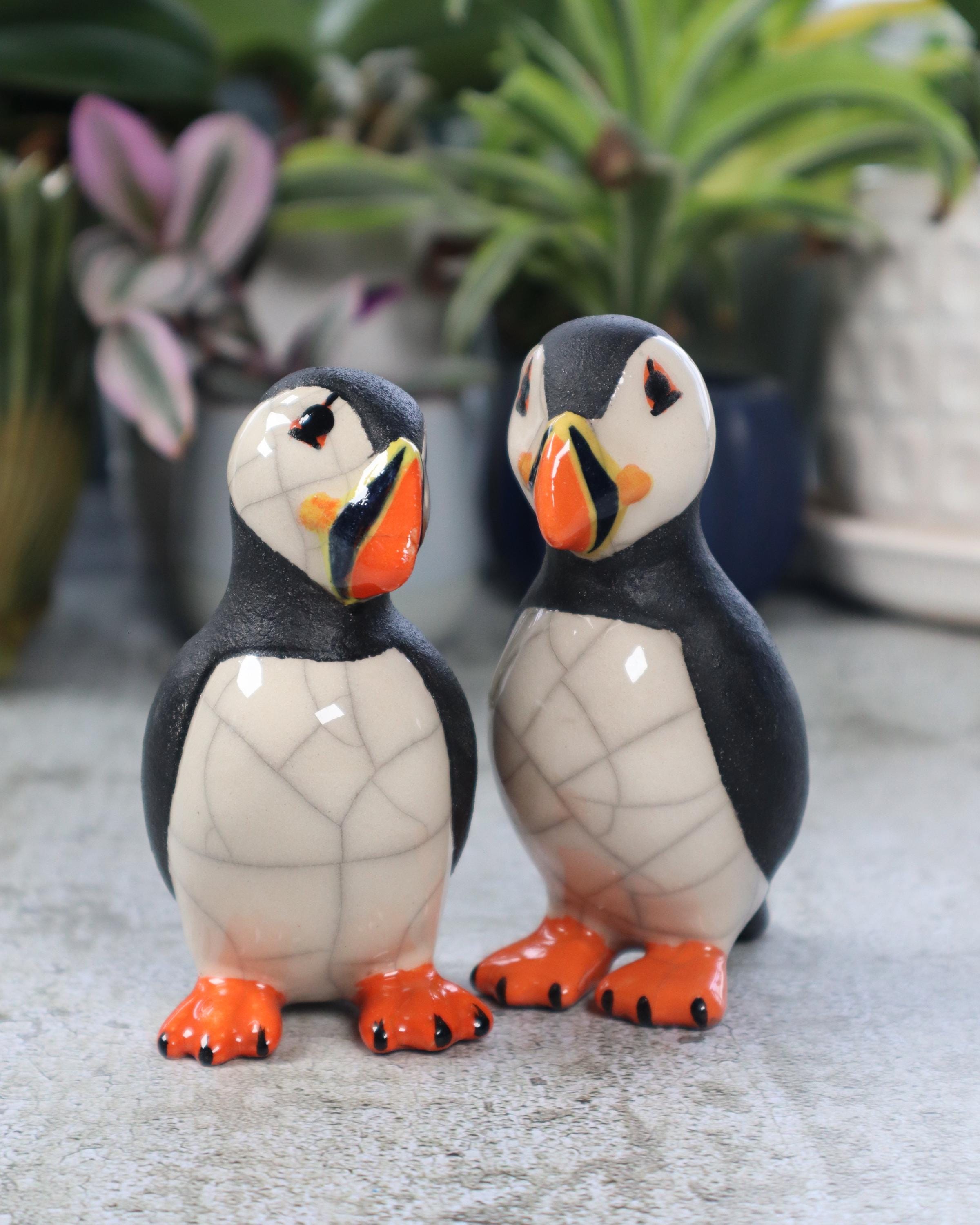puffins　フラット加工 Standing Puffin in FULL COLOUR - Small - Ceramic Raku Fired