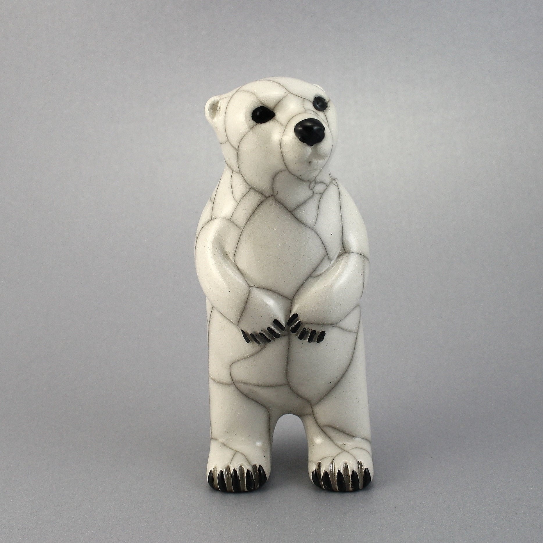 Small Polar Bear Standing Upright - Ceramic Raku & Earthenware