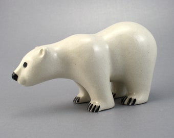Small Polar Bear Standing - ceramic Raku  & Earthenware fired pottery sculpture