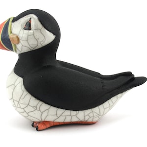 Sitting puffin - ceramic raku fired sculpture