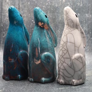 Large Moongazing Hare - ceramic raku fired animal sculpture