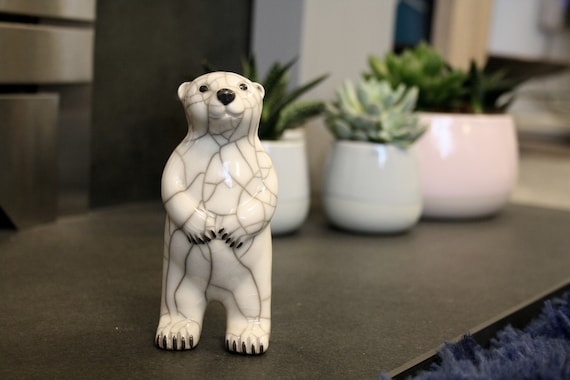 Small Polar Bear Standing Upright - Ceramic Raku & Earthenware