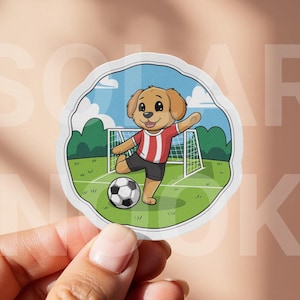 Cute Golden Retriever Sticker, Soccer Dog Art, Kids Football Clipart, Cartoon Puppy, Animal Illustration, Sports Stickers, Printable PNG