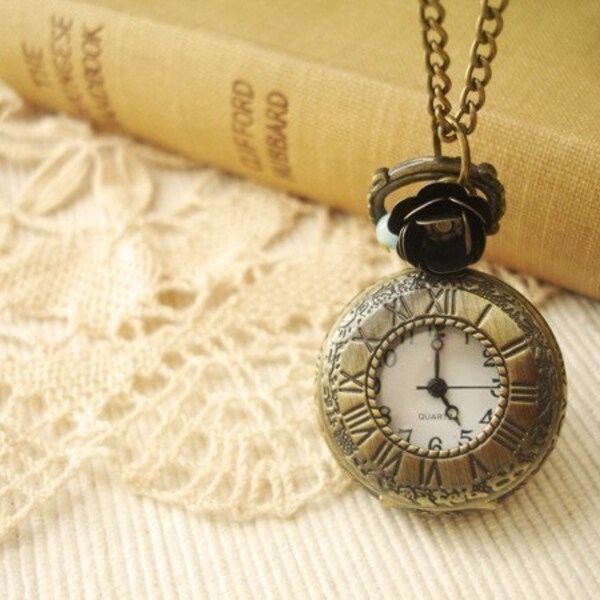 timeless - antique brass pocket watch necklace.