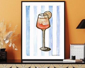 Aperol Spritz Print | Vintage Italian Cocktail Bar Cart Art