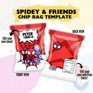 Bewerkbare sjabloon Spidey & Friends-chipzakje