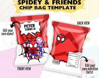 Modello modificabile borsa per patatine Spidey & Friends