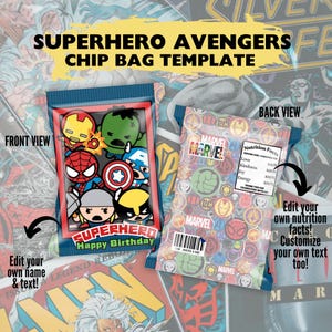 Bewerkbare sjabloon Superhero Avengers-chipzakje