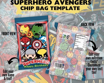 Superhero Avengers Chip Tasche Bearbeitbare Vorlage